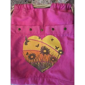 Life Is Good Pink Drawstring Backpack Heart Nature Print Rope Straps fairycore